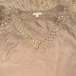 New York & Company Beige Blouse with Gold Details